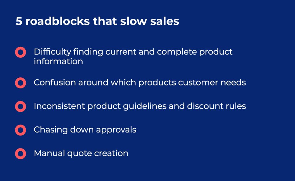 Conga CPQ helps you overcome these 5 main roadblocks that slow down closing deals so your reps can sell more in less time