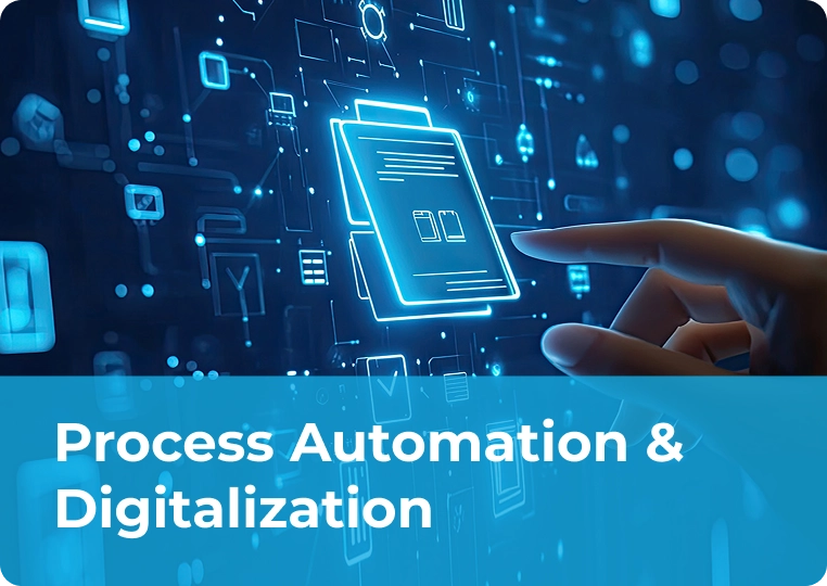 Futuristic interface showing digital document icons with a hand interacting, symbolizing automation and digitalization.